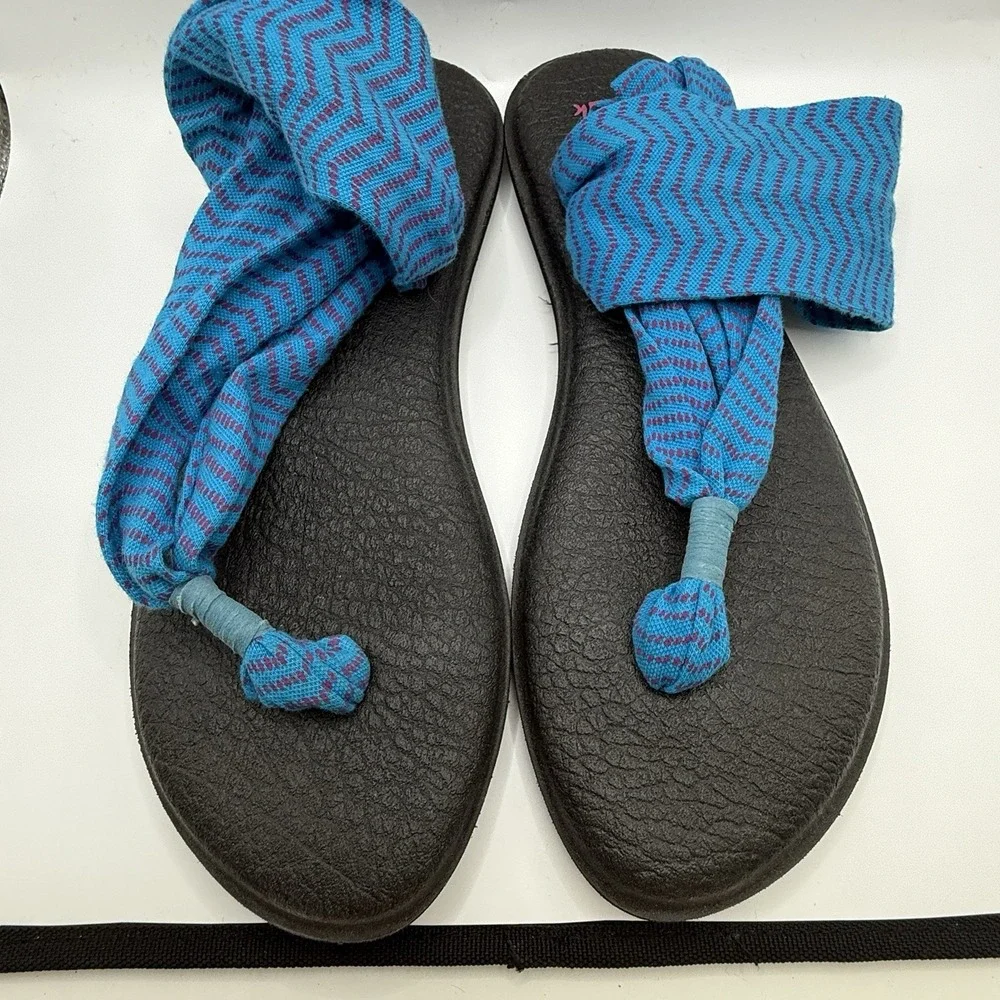 SANUK Sling 2 Turquoise Fucshia Chevron Yoga Mat 9 Thong Flip Flop Sandals LN‎